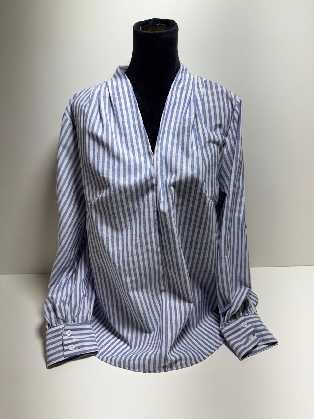 SHEIN Curve Women’s Tunic Top 2XL Blue White Striped Long Sleeve V Neck Office